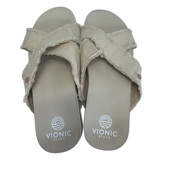 Vionic Tan Sandals with Ruffled Crossover Straps - Picture 3 of 8